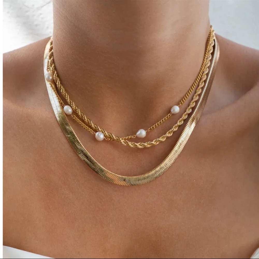 Doe & Rae Gold and White Layered Necklace with Pearl Accents